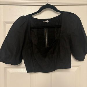 Reformation Black Puff Sleeve Crop Top